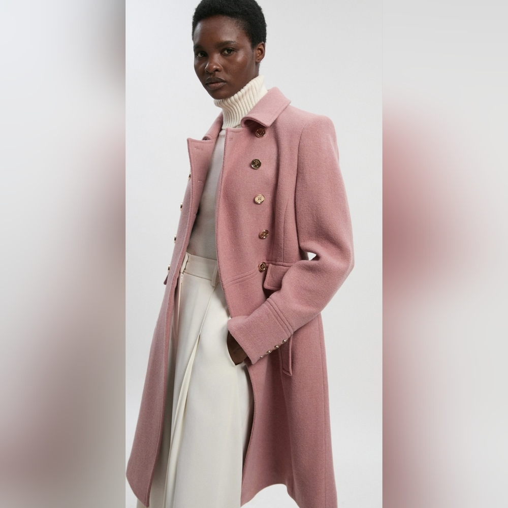 Karen Millen Petite Wool Button Front Double Breasted Princess Coat Size 2 - Picture 9 of 10